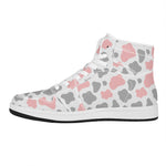 Pink Grey And White Cow Print High Top Leather Sneakers