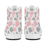 Pink Grey And White Cow Print High Top Leather Sneakers