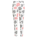 Pink Grey And White Cow Print High-Waisted Pocket Leggings