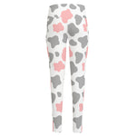 Pink Grey And White Cow Print High-Waisted Pocket Leggings
