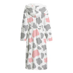 Pink Grey And White Cow Print Hooded Bathrobe