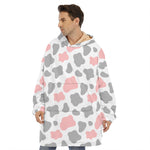 Pink Grey And White Cow Print Hoodie Blanket