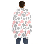 Pink Grey And White Cow Print Hoodie Blanket