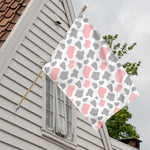 Pink Grey And White Cow Print House Flag