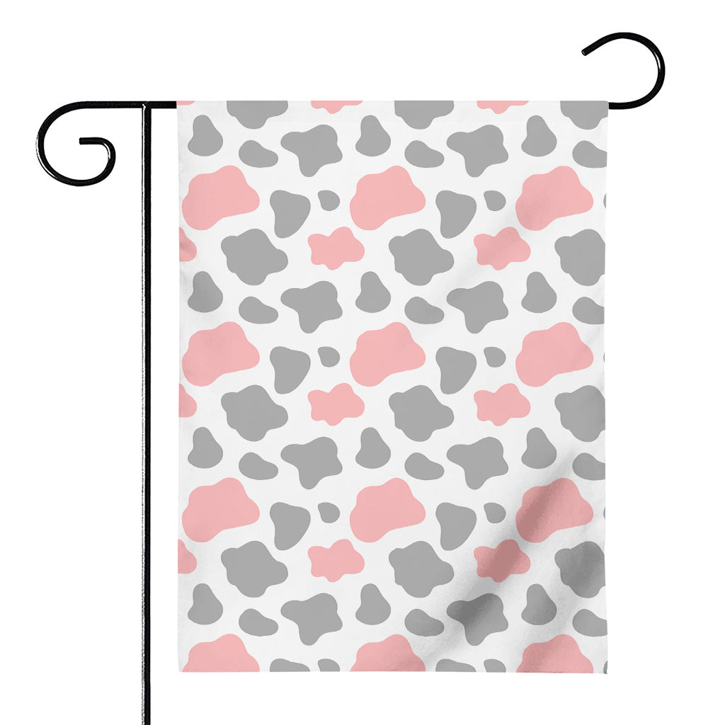 Pink Grey And White Cow Print House Flag