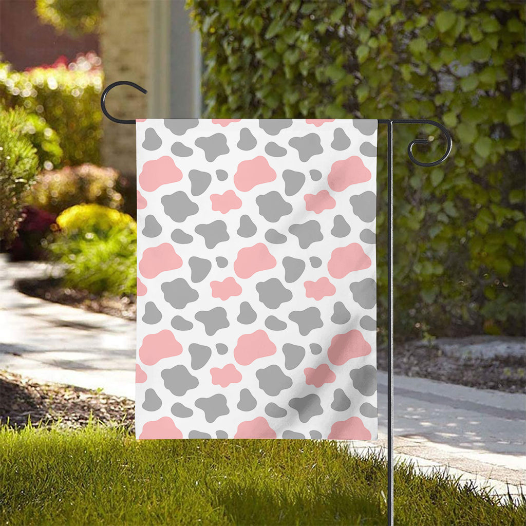 Pink Grey And White Cow Print House Flag