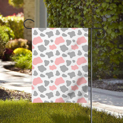 Pink Grey And White Cow Print House Flag