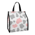 Pink Grey And White Cow Print Insulated Lunch Tote
