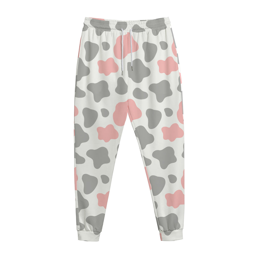 Pink Grey And White Cow Print Jogger Pants