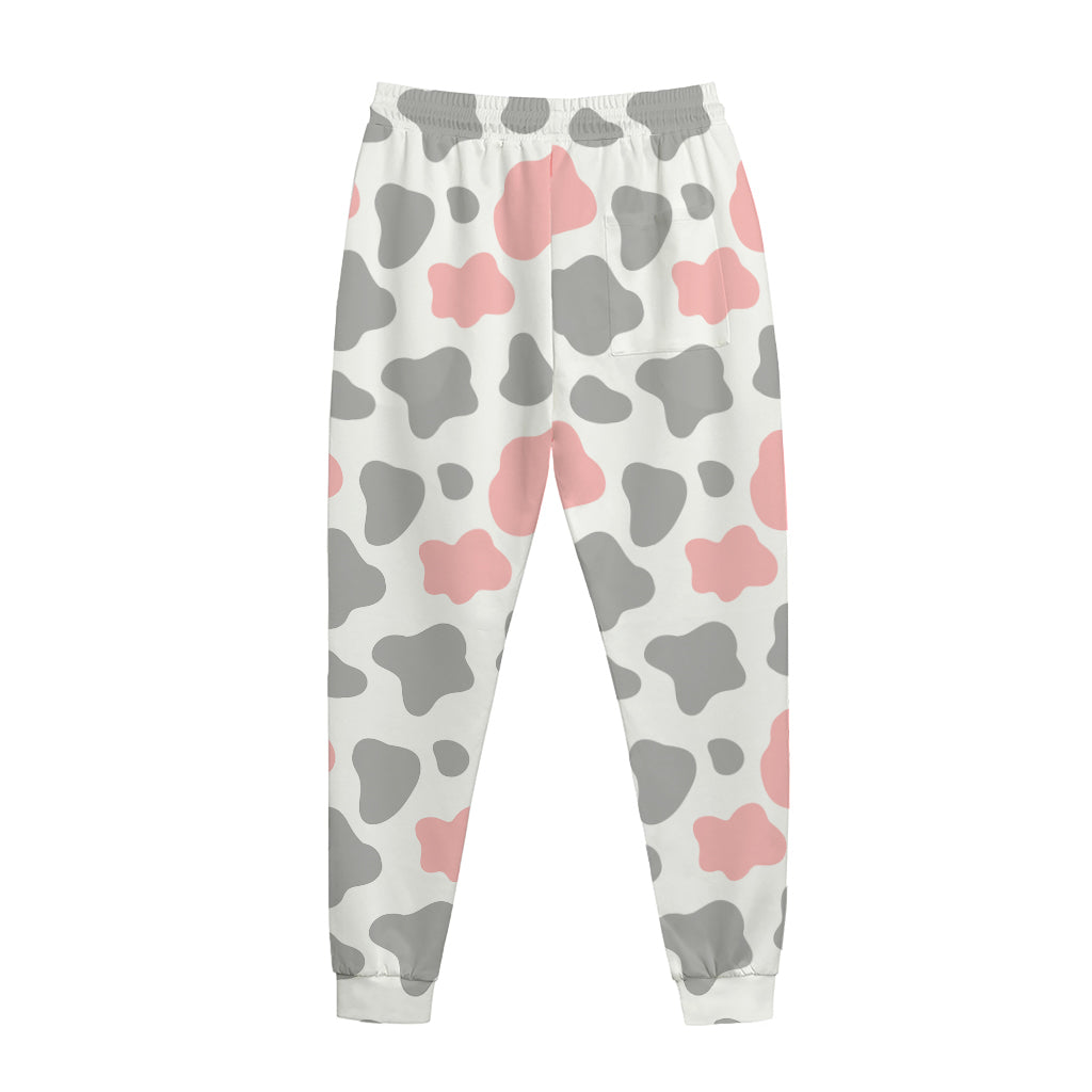 Pink Grey And White Cow Print Jogger Pants