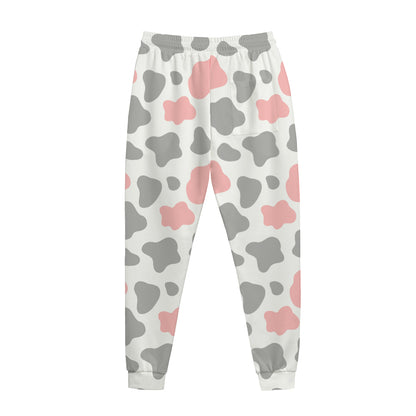 Pink Grey And White Cow Print Jogger Pants