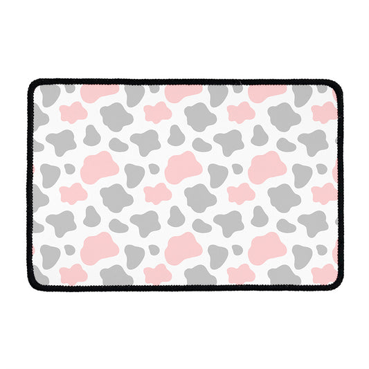 Pink Grey And White Cow Print Kitchen Mat