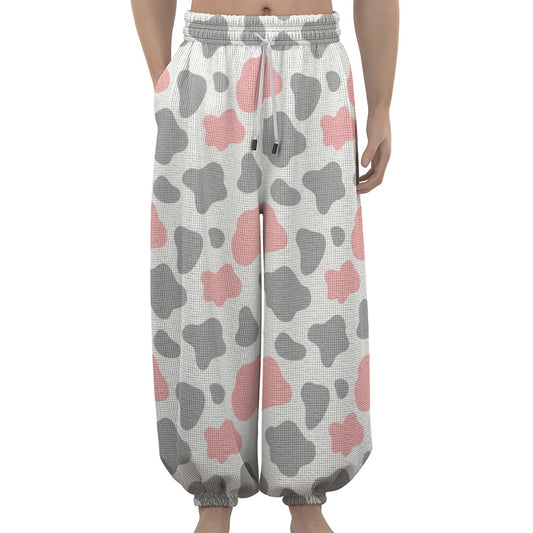 Pink Grey And White Cow Print Lantern Pants