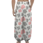 Pink Grey And White Cow Print Lantern Pants