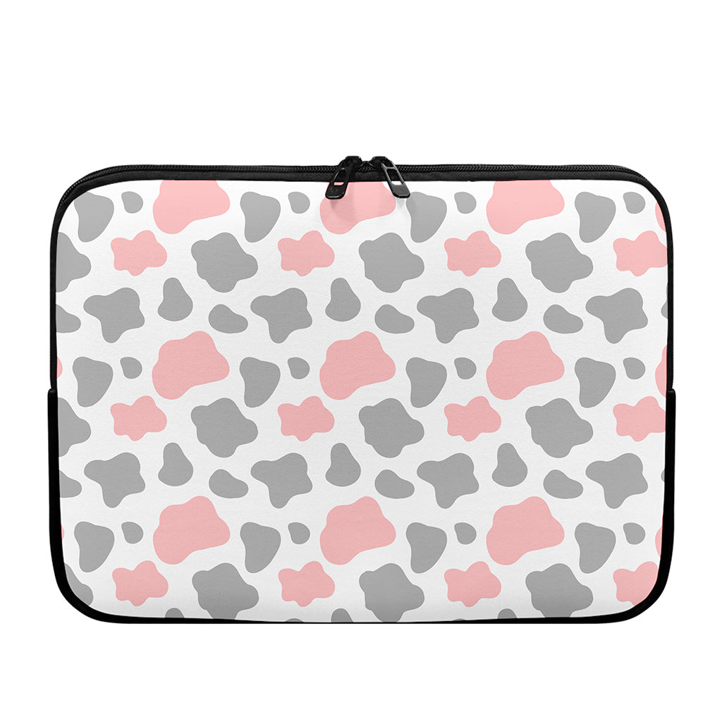 Pink Grey And White Cow Print Laptop Sleeve