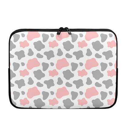 Pink Grey And White Cow Print Laptop Sleeve
