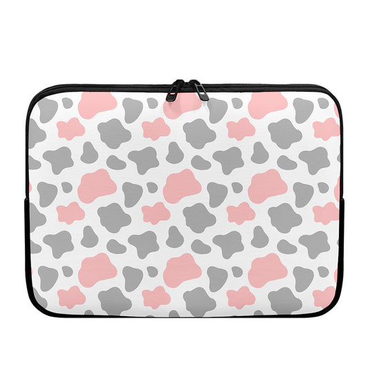 Pink Grey And White Cow Print Laptop Sleeve