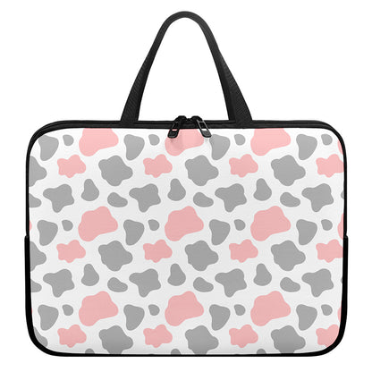 Pink Grey And White Cow Print Laptop Sleeve With Handle
