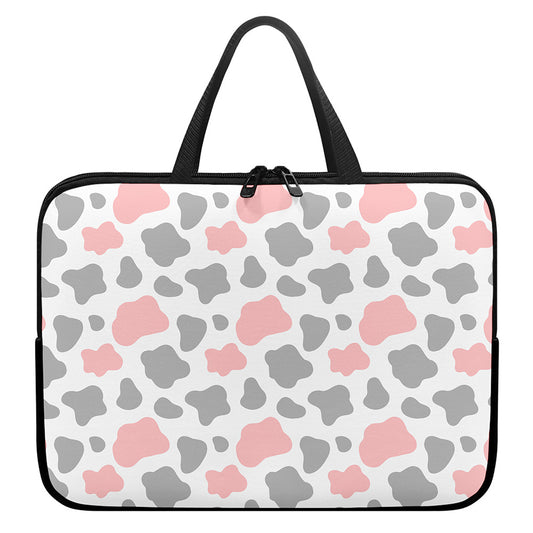 Pink Grey And White Cow Print Laptop Sleeve With Handle
