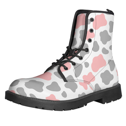 Pink Grey And White Cow Print Backpack