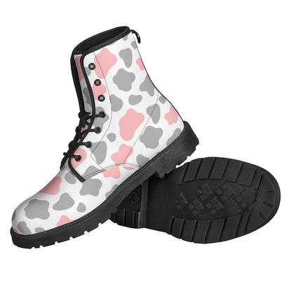 Pink Grey And White Cow Print Backpack
