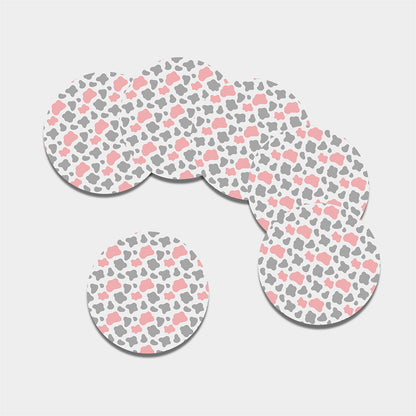 Pink Grey And White Cow Print Leather Coaster Set