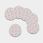 Pink Grey And White Cow Print Leather Coaster Set