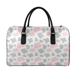 Pink Grey And White Cow Print Leather Duffle Bag