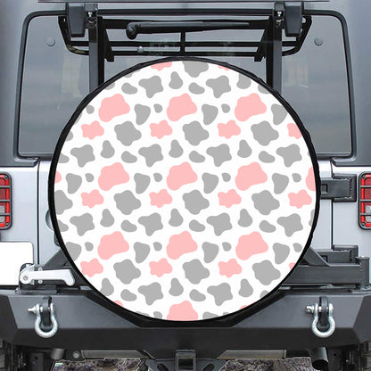 Pink Grey And White Cow Print Leather Spare Tire Cover