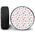 Pink Grey And White Cow Print Leather Spare Tire Cover