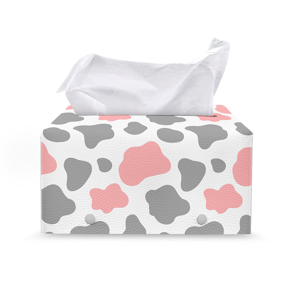 Pink Grey And White Cow Print Leather Tissue Box Cover