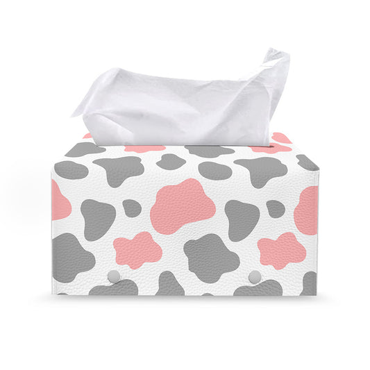 Pink Grey And White Cow Print Leather Tissue Box Cover