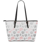 Pink Grey And White Cow Print Leather Tote Bag