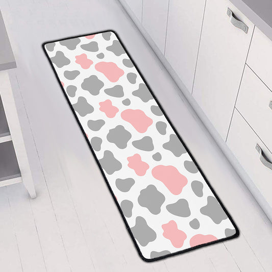 Pink Grey And White Cow Print Long Kitchen Mat