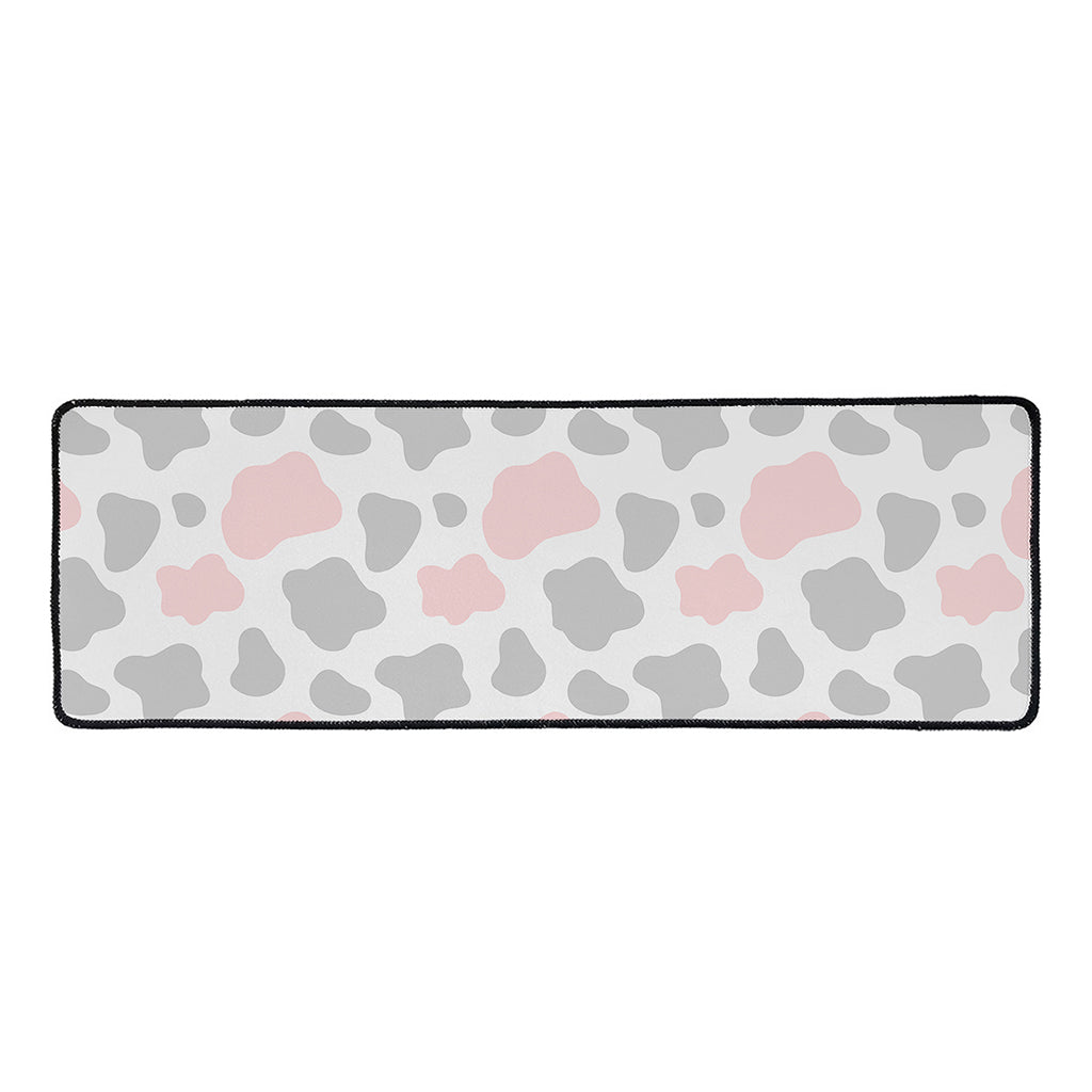 Pink Grey And White Cow Print Long Kitchen Mat