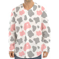 Pink Grey And White Cow Print Long Sleeve Baseball Jersey