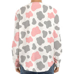 Pink Grey And White Cow Print Long Sleeve Baseball Jersey