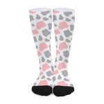 Pink Grey And White Cow Print Long Socks