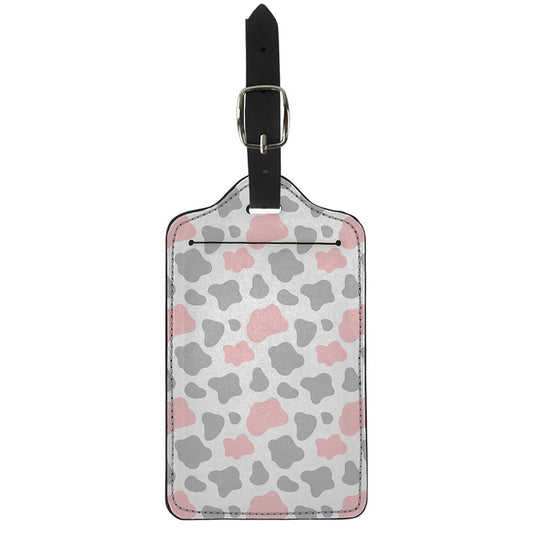 Pink Grey And White Cow Print Luggage Tag