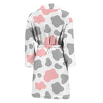 Pink Grey And White Cow Print Men's Bathrobe