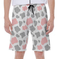 Pink Grey And White Cow Print Men's Beach Shorts