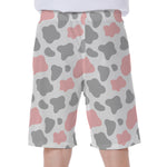 Pink Grey And White Cow Print Men's Beach Shorts