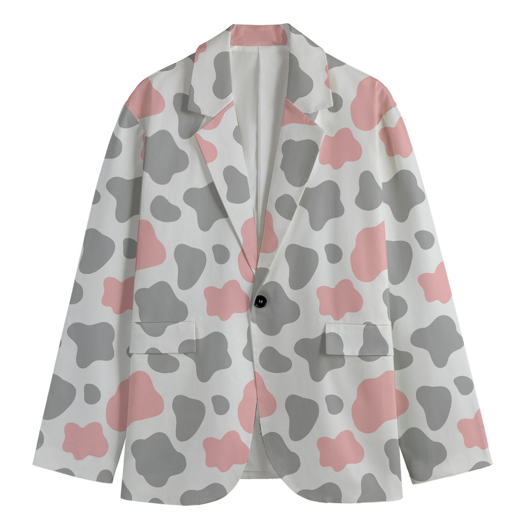 Pink Grey And White Cow Print Men's Blazer