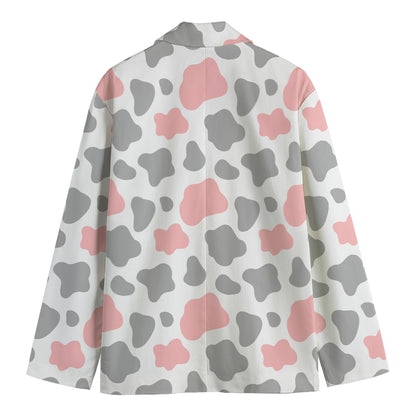 Pink Grey And White Cow Print Men's Blazer