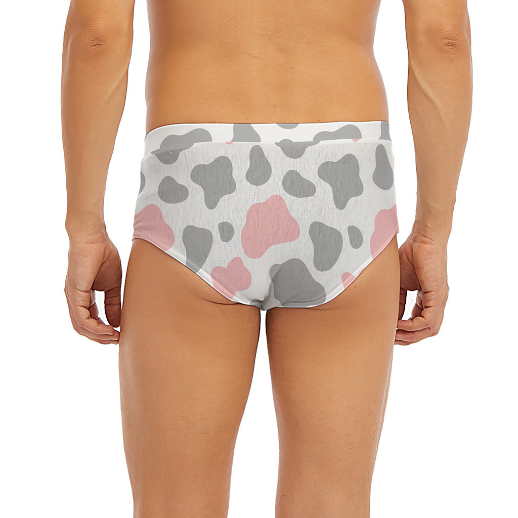 Pink Grey And White Cow Print Men's Briefs