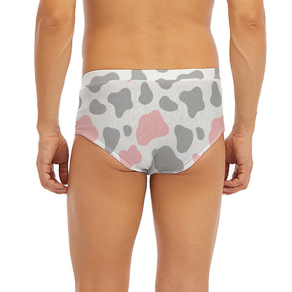 Pink Grey And White Cow Print Men's Briefs