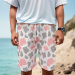 Pink Grey And White Cow Print Men's Cargo Shorts