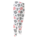 Pink Grey And White Cow Print Men's Compression Pants
