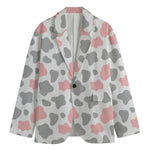 Pink Grey And White Cow Print Men's Cotton Blazer