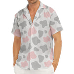 Pink Grey And White Cow Print Men's Deep V-Neck Shirt